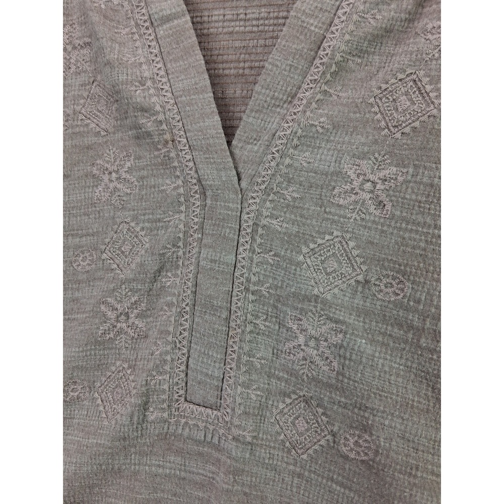Cable & Gauge Top Embroidered Split Neck XL Mauve Taupe Short Sleeve Boho Blouse - Picture 2 of 6